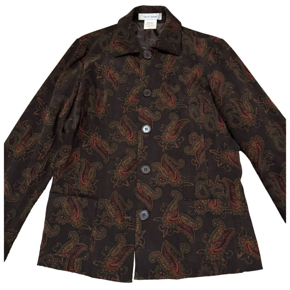 Harvé Benard PAISLEY PRINT‎ BROWN multi Jacket LIGHT BLAZER SHIRT SIZE 10 | E2